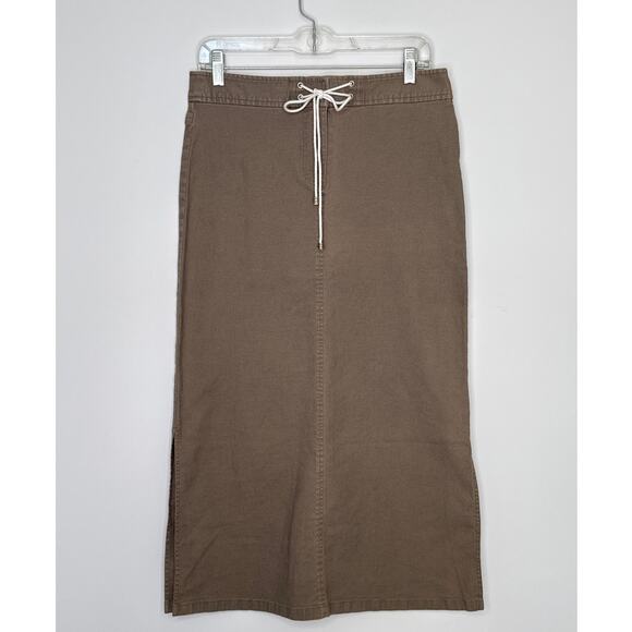 Co & Eddy Linen mix midi khaki skirt front tie side slits size 10 - Picture 1 of 10